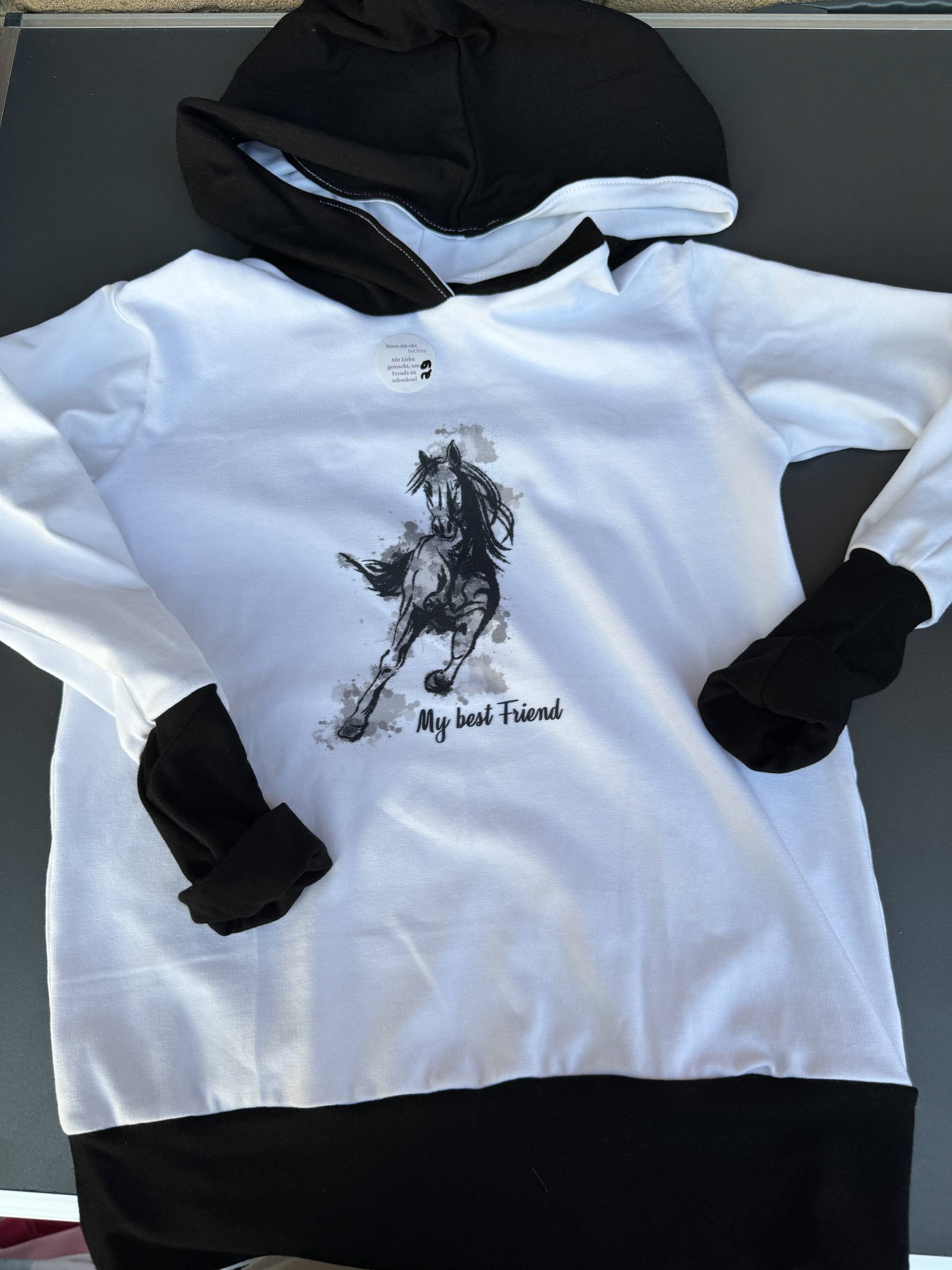 Hoodie Gr. 110/116 Pferd Pullover Mit Kapuze Baumwolljersey Unikat von SimoNAeht