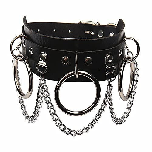 Damen Choker PU Leder Gotik Punk Rock Choker Halsketten Schwarz Einstellbar Kragen Halsband mit Liebe Herz Spike Nieten Kreis (Style B) von Simoda