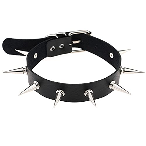 Damen Choker PU Leder Gotik Punk Rock Choker Halsketten Schwarz Einstellbar Kragen Halsband mit Liebe Herz Spike Nieten Kreis (Style C) von Simoda