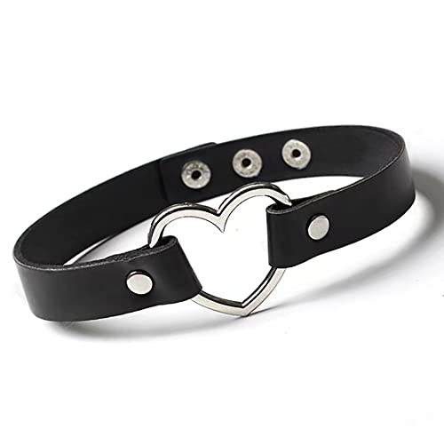 Damen Choker PU Leder Gotik Punk Rock Choker Halsketten Schwarz Einstellbar Kragen Halsband mit Liebe Herz Spike Nieten Kreis (Style D) von Simoda