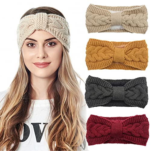 Simoda 4 Stück Damen Gestrickt Stirnband Mädchen Winter Kopfband Ohr Wärmer Haarband Ohrenschützer mit Weichem Fleece Innenfutter (#4) von Simoda