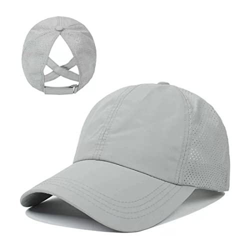 Simoda Baseball Cap Damen Pferdeschwanz Baseball Hut Mesh Schnell trocknender Basecap Sports Outdoor Sonnenschutz Sommer Baseball Kappe (Hellgrau) von Simoda