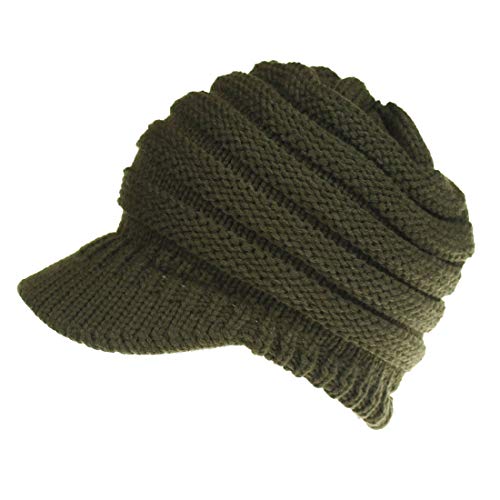 Simoda Damen Wintermütze Beanie Mütze Winter Strickmütze Schirmmütze Hüte Mützen Caps Gestrickte Baseballmütze Pferdeschwanz Mütze mit Zöpfen Loch (Army Green) von Simoda