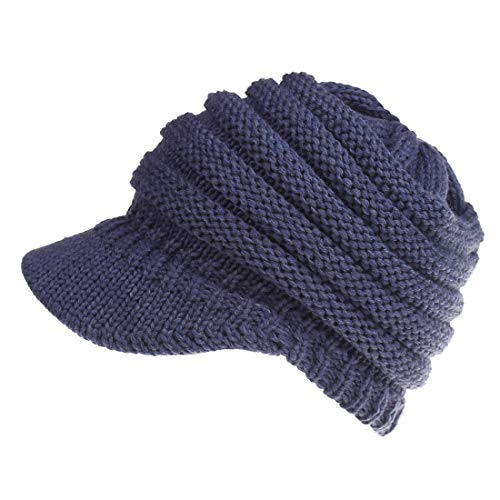 Simoda Damen Wintermütze Beanie Mütze Winter Strickmütze Schirmmütze Hüte Mützen Caps Gestrickte Baseballmütze Pferdeschwanz Mütze mit Zöpfen Loch (Navy) von Simoda