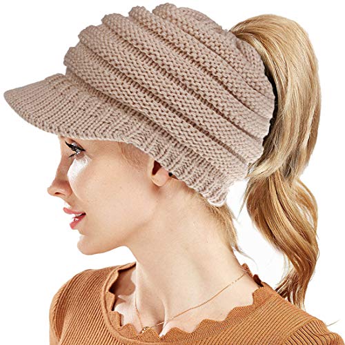 Simoda Damen Wintermütze Beanie Mütze Winter Strickmütze Schirmmütze Hüte Mützen Caps Gestrickte Baseballmütze Pferdeschwanz Mütze mit Zöpfen Loch (Pink) von Simoda