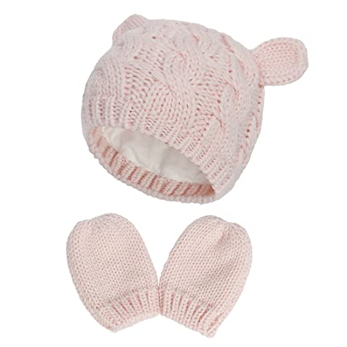 Simoda Neugeborene Baby Mütze und Kratzfäustlinge Set Gestrickte Warme Wintermütze Handschuhe Set für 0-18 Monate (Rosa, 6-18 Monate) von Simoda