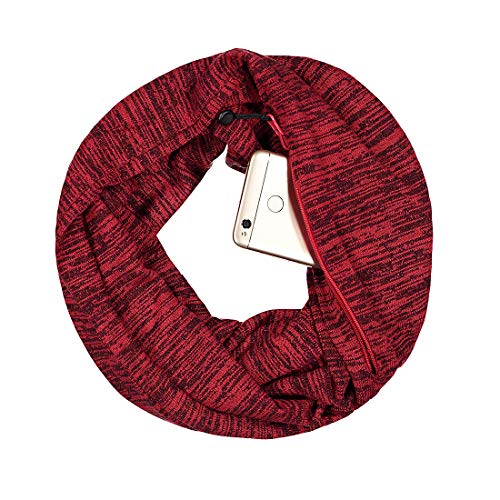 Simoda Unisex Infinity Loop Schal,Leichten Reise Schal Damen-Schal Mode-Schal mit Versteckter Reißverschlusstasche (Rot) von Simoda