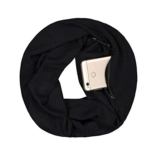Simoda Unisex Infinity Loop Schal,Leichten Reise Schal Damen-Schal Mode-Schal mit Versteckter Reißverschlusstasche (black) von Simoda
