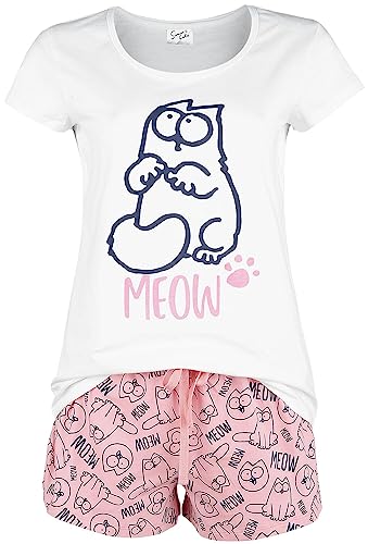 Simon's Cat Meow Frauen Schlafanzug weiß/rosa 3XL von Simon's Cat