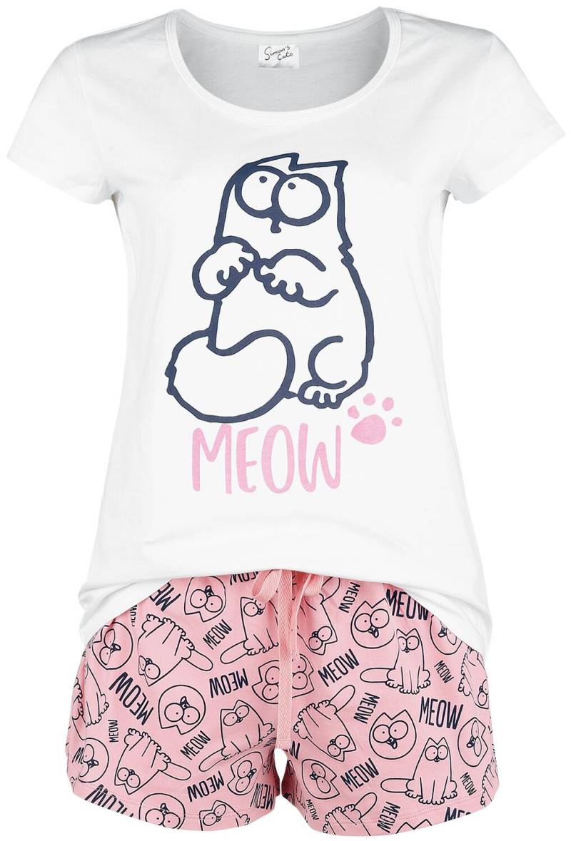 Simon's Cat Schlafanzug - Meow - S bis 3XL - für Damen - Größe S - weiß/rosa  - EMP exklusives Merchandise! von Simon's Cat