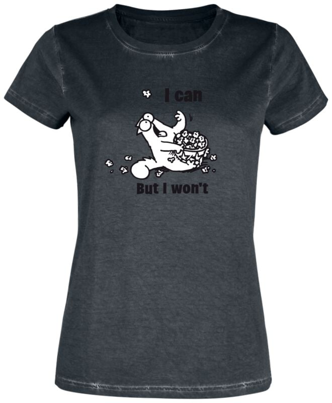Simon's Cat T-Shirt - I Can - But I Won`t - S bis 3XL - für Damen - Größe XL - schwarz  - Lizenzierter Fanartikel von Simon's Cat