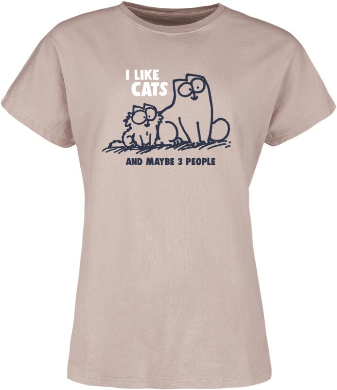 Simon's Cat T-Shirt - I Like Cats And Maybe 3 People - L bis 3XL - für Damen - Größe XXL - altrosa  - EMP exklusives Merchandise! von Simon's Cat