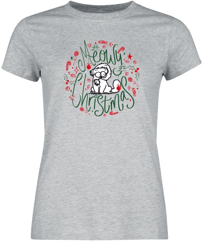 Simon's Cat T-Shirt - Meowy Christmas - S bis 3XL - für Damen - Größe S - grau meliert  - EMP exklusives Merchandise! von Simon's Cat