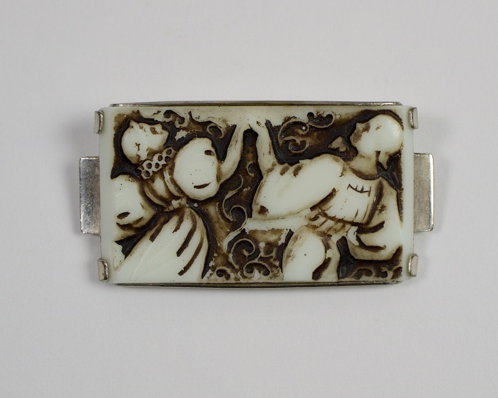 Vintage 1930Er Jahre Art Deco Opalglas Und Chrom Tänzer Brosche von SimonCurtisAntiques