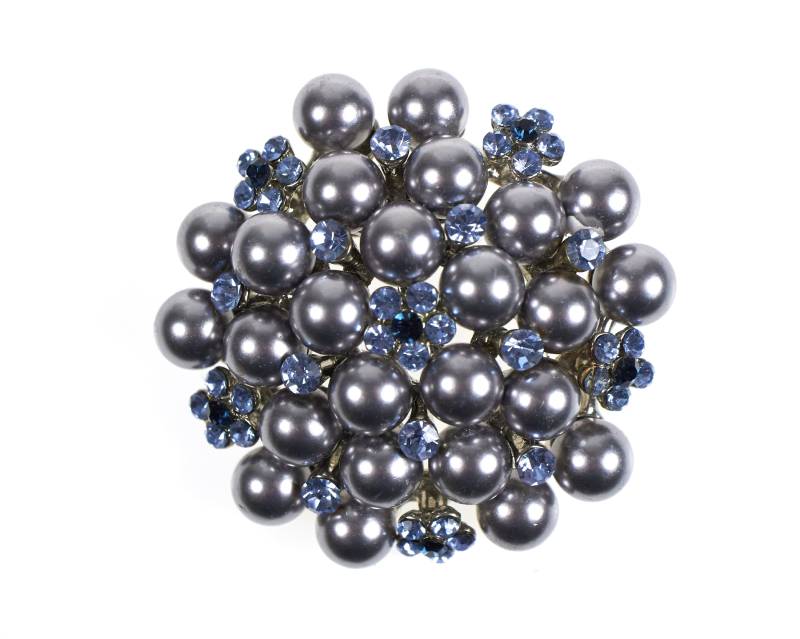 Vintage 1950-60Er Jahre Anstecknadel, Brosche Aus Blauem Strass Und Silbernen Perlen von SimonCurtisAntiques