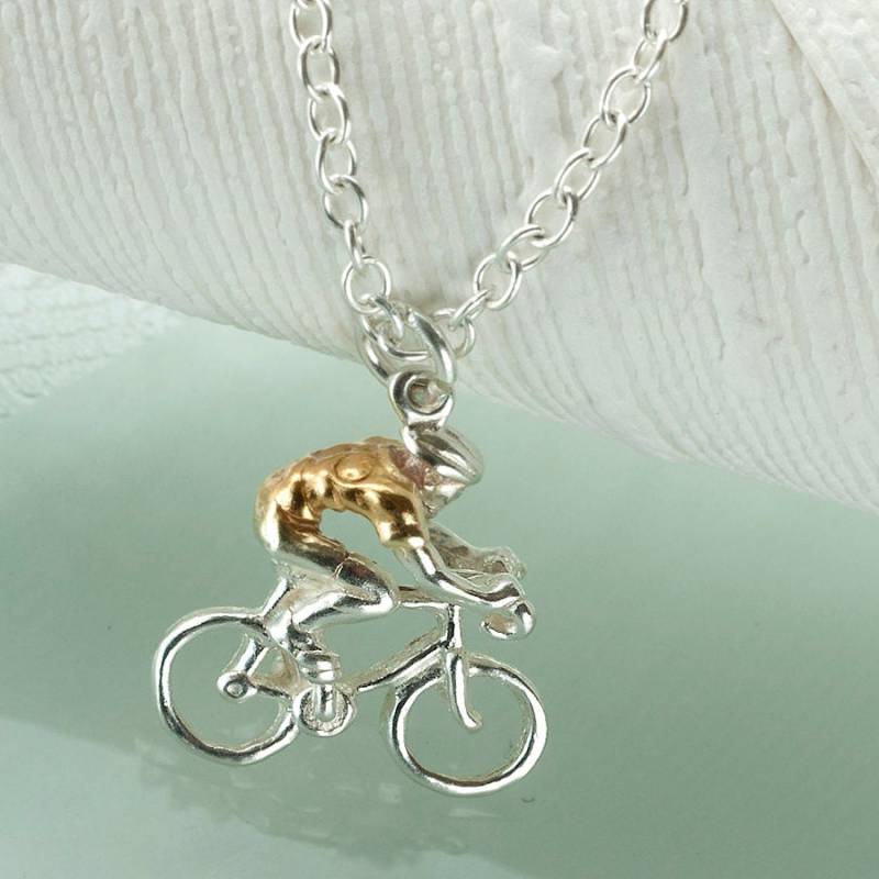 Radfahrer Anhänger in 750Er Gold Auf Sterling Silber von SimonKempJewellers