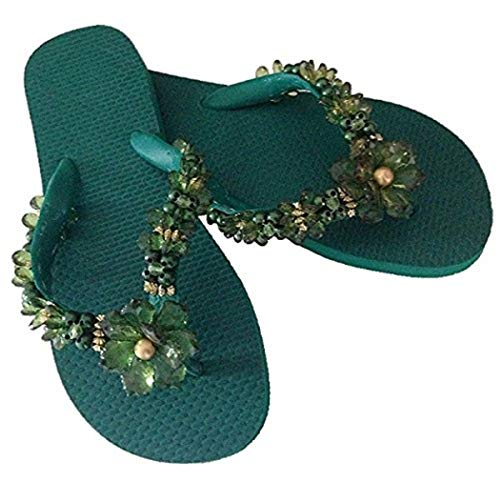 Designer Luxus Flip Flops-Chanclas Exclusivas by Simone Herrera-Flora Line-Lena-Riemchen Sandale Zehentrenner (37/38, Verde/grün) von Simone Herrera Chanclas Exclusivas Luxury Footwear