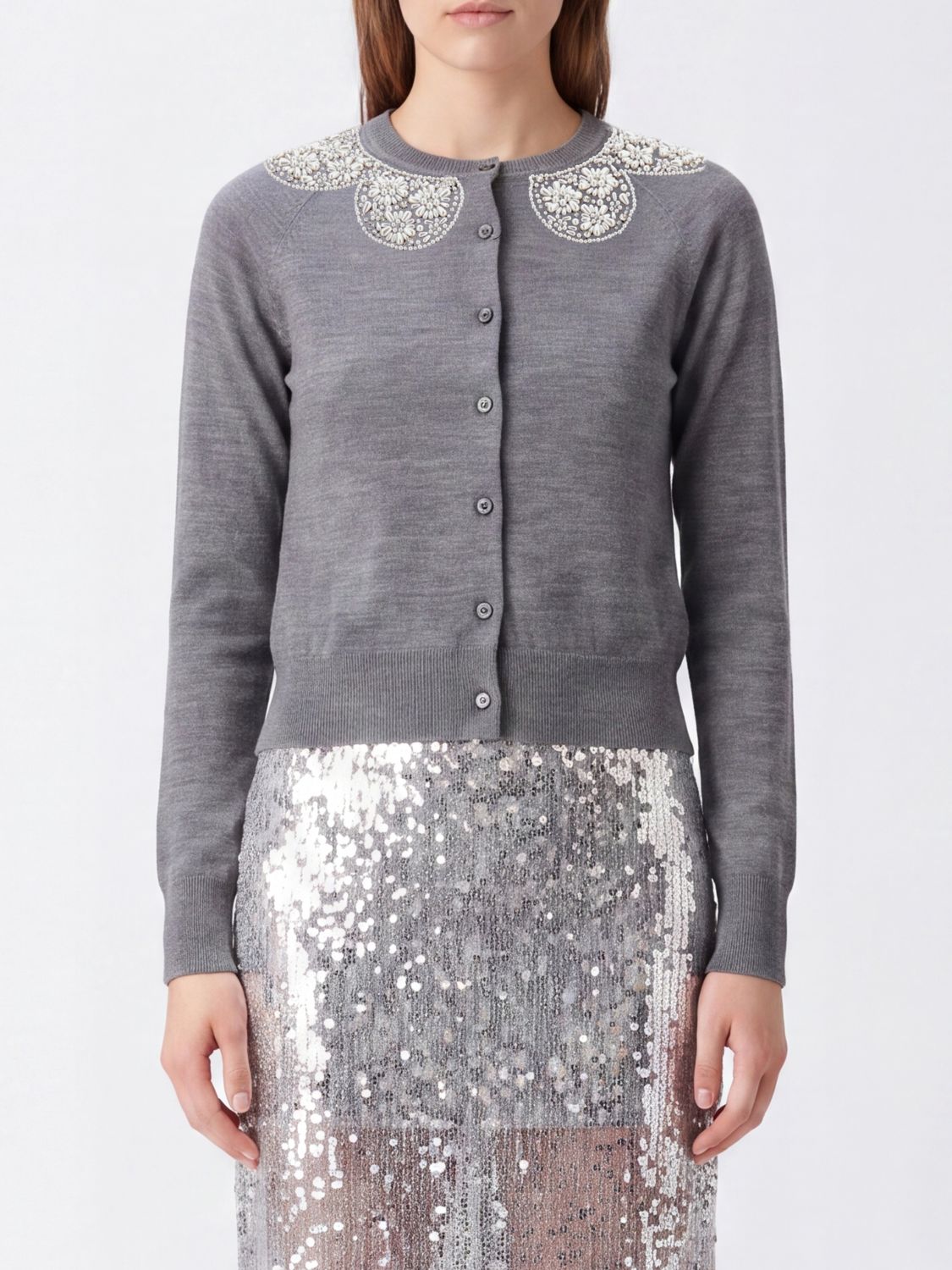 SIMONE ROCHA Cardigan aus Merinowolle-Seide-Mischung mit Perlenapplikationen von Simone Rocha