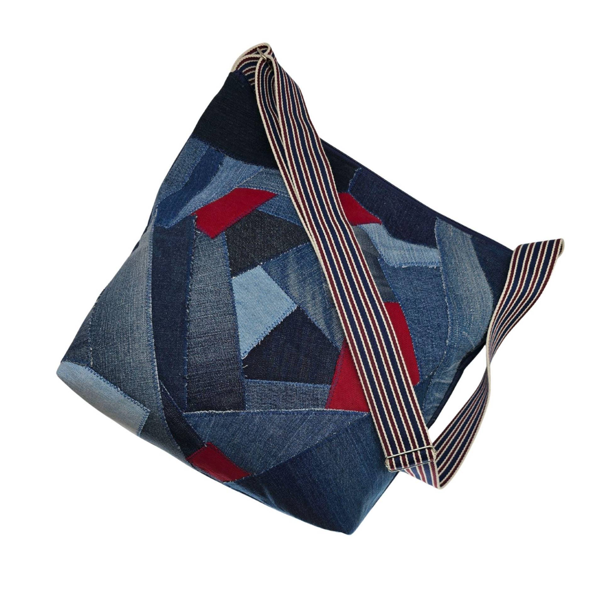 Upcycling Jeans Shopper - Große Patchwork Tasche Nachhaltige Handtasche Denim Umhängetasche Handmade Unikat von Simonenaeht