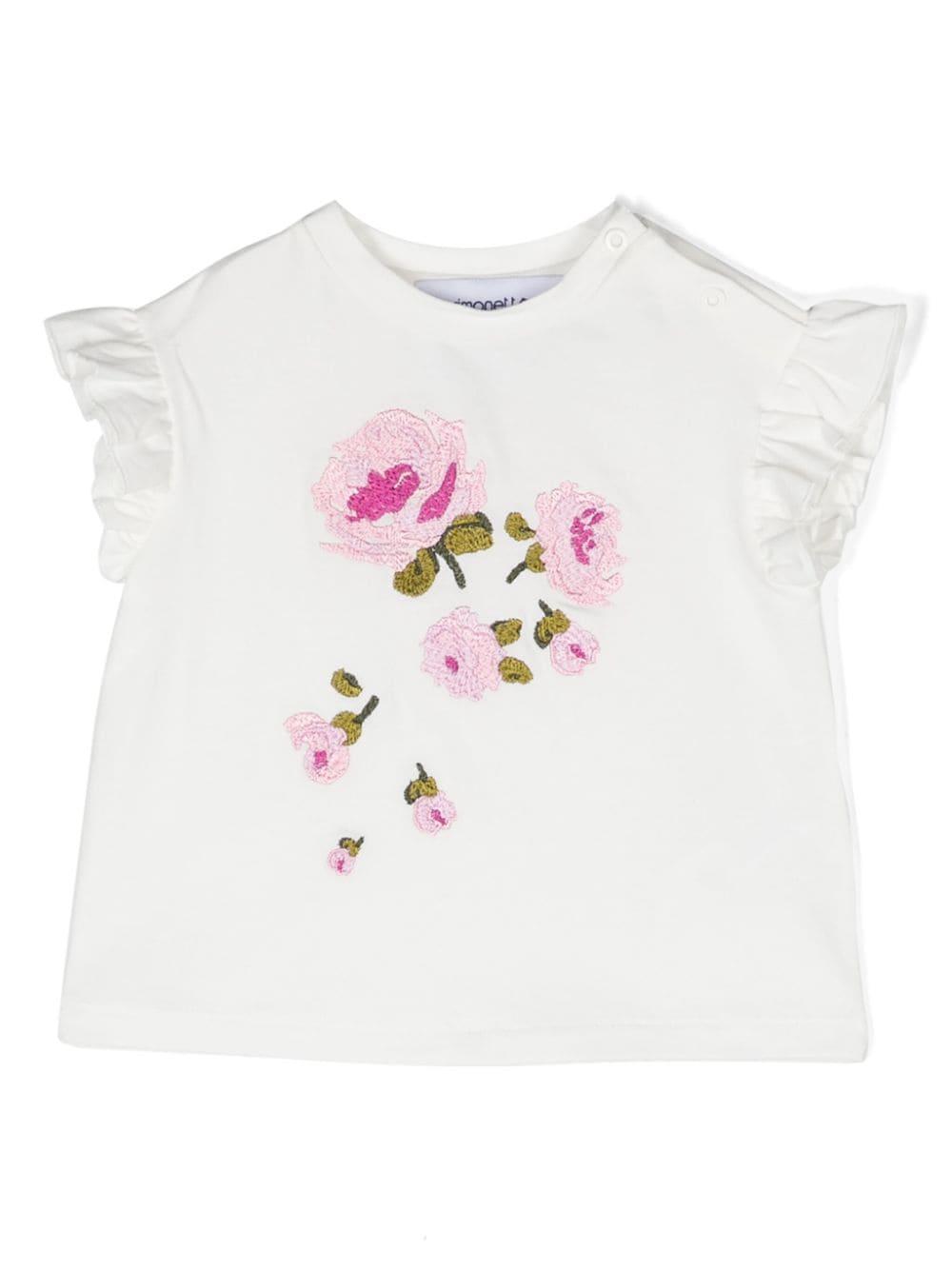 Simonetta Gerüschtes T-Shirt mit Blumenapplikation - Weiß von Simonetta