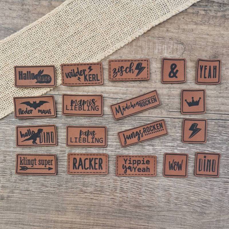 Neu Kunstleder Labels/Patches „Kinder-Label 3" Zum Aufnähen in Braun Oder Grau von Simoneys