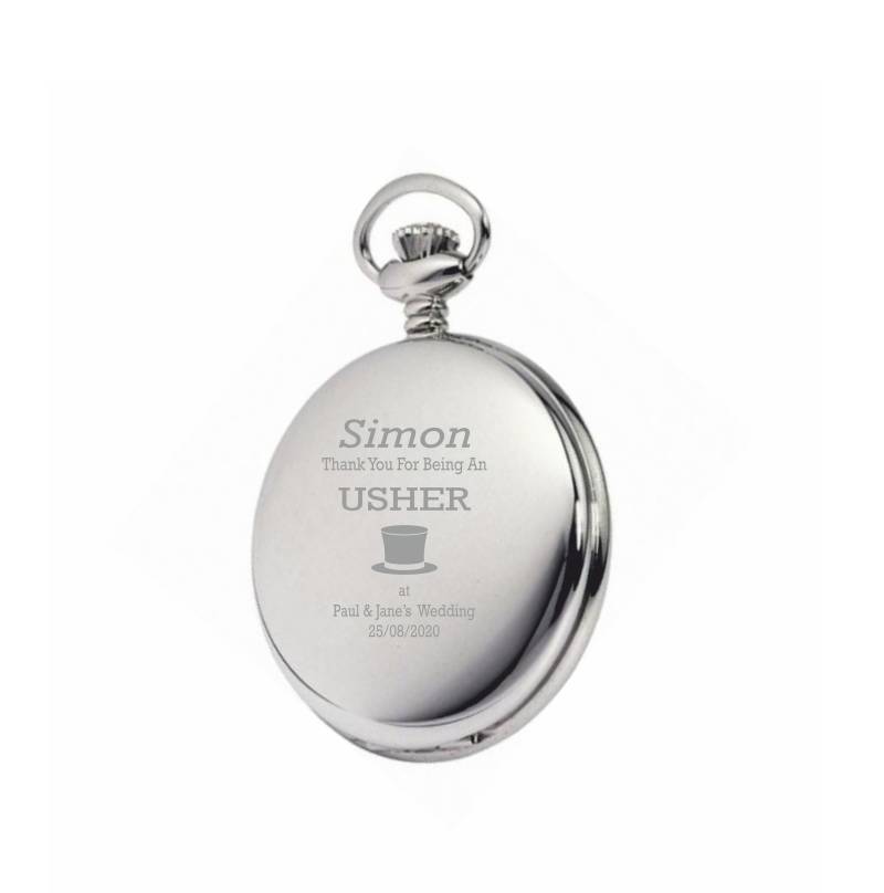 Personalisierte Hochzeit Usher Top Hat Design Silber Taschenuhr Mit Kette in Einem Samtbeutel Pws270 Personalisierte Hochzeit Usher Top Hat Design Silber Taschenuhr Mit Kette in Einem Samtbeutel Pws270 von SimonsGifts4u