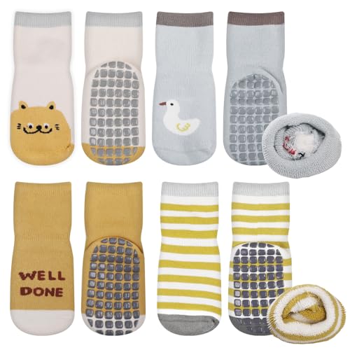 Simpeak Socken Baby, ABS Socken Baby Anti Rutsch, Rutschfeste Babysocken Junge Mädchen, Stoppersocken Baby 0-12 Monate, Dicker Herbstwinter, S, Set 6 von Simpeak