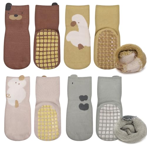 Simpeak Socken Baby, ABS Socken Baby Anti Rutsch, Rutschfeste Babysocken Junge Mädchen, Stoppersocken Baby 0-12 Monate, Dicker Herbstwinter, S, Set 7 von Simpeak