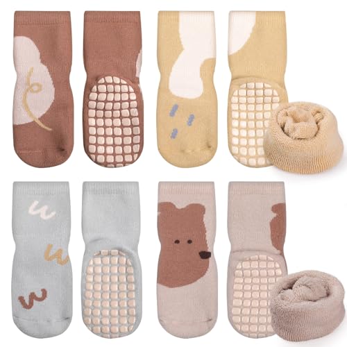 Simpeak Socken Baby, ABS Socken Baby Anti Rutsch, Rutschfeste Babysocken Junge Mädchen, Stoppersocken Baby 0-12 Monate, Dicker Herbstwinter, S, Set 8 von Simpeak