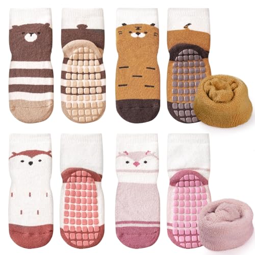 Simpeak Socken Baby, ABS Socken Baby Anti Rutsch, Rutschfeste Babysocken Junge Mädchen, Stoppersocken Baby 0-12 Monate, Dicker Herbstwinter, S, Set 9 von Simpeak