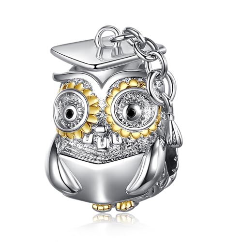 Simphman Charm Anhänger 925 Sterling Silber Charms Graduation Cap Owl Bead Charms für Europäischen Armband und Halskette 5A Zirkonia Armband Charm Geburtstag Schmuck Geschenk für Damen Frauen von Simphman