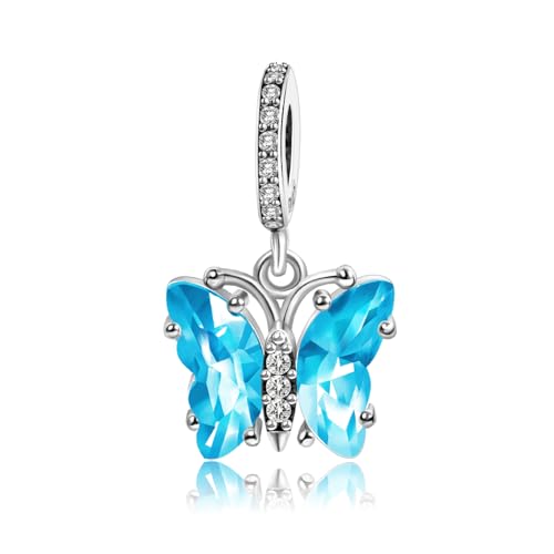 Simphman 925 Sterling Silber Charm Anhänger für Europäischen Armbänder und Halsketten Blue Butterfly Dangle Charm Geburtstag Schmuck Geschenk für Damen Frauen von Simphman