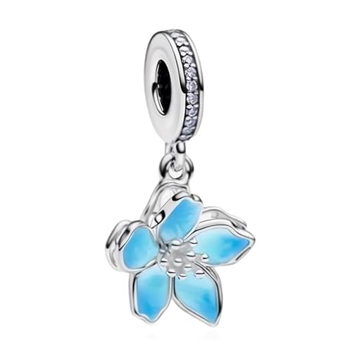 Simphman 925 Sterling Silber Charm Anhänger für Europäischen Armbänder und Halsketten Blue Cherry Blossoms Dangle Charm Geburtstag Schmuck Geschenk für Damen Frauen von Simphman