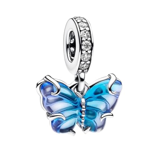 Simphman 925 Sterling Silber Charm Anhänger für Europäischen Armbänder und Halsketten Blue Gradient Butterfly Dangle Charm Geburtstag Schmuck Geschenk für Damen Frauen von Simphman
