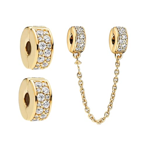Simphman 925 Sterling Silber Charm Anhänger für Europäischen Armbänder und Halsketten Golden Clips Safety Chain Charm Set Geburtstag Schmuck Geschenk für Damen Frauen Simphman 925 Sterling Silber Charm Anhänger für Europäischen Armbänder und Halsketten Golden Clips Safety Chain Charm Set Geburtstag Schmuck Geschenk für Damen Frauen von Simphman