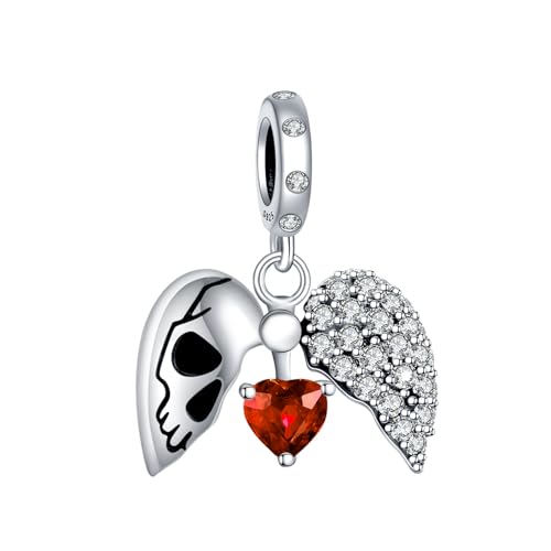 Simphman 925 Sterling Silber Charm Anhänger für Europäischen Armbänder und Halsketten Halloween Skull Heart Dangle Charm Geburtstag Schmuck Geschenk für Damen Frauen von Simphman