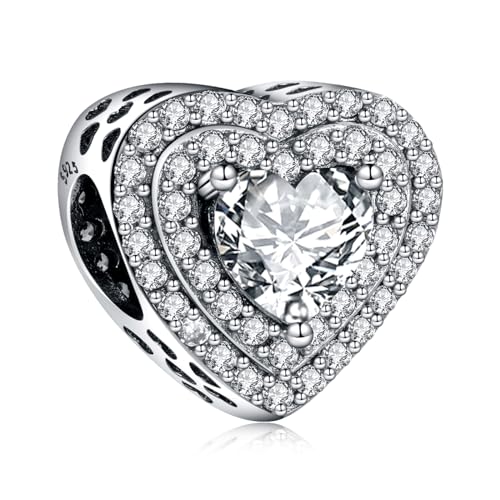 Simphman 925 Sterling Silber Charm Anhänger für Europäischen Armbänder und Halsketten Layers of Shining Hearts Charm Geburtstag Schmuck Geschenk für Damen Frauen von Simphman