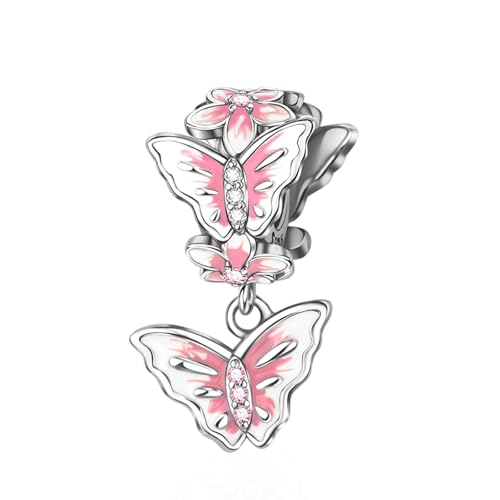 Simphman 925 Sterling Silber Charm Anhänger für Europäischen Armbänder und Halsketten Pink Butterfly Charm Geburtstag Schmuck Geschenk für Damen Frauen von Simphman