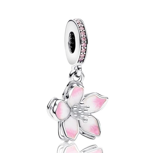 Simphman 925 Sterling Silber Charm Anhänger für Europäischen Armbänder und Halsketten Pink Cherry Blossoms Dangle Charm Geburtstag Schmuck Geschenk für Damen Frauen von Simphman