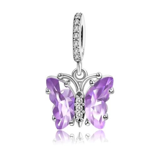 Simphman 925 Sterling Silber Charm Anhänger für Europäischen Armbänder und Halsketten Purple Butterfly Dangle Charm Geburtstag Schmuck Geschenk für Damen Frauen von Simphman