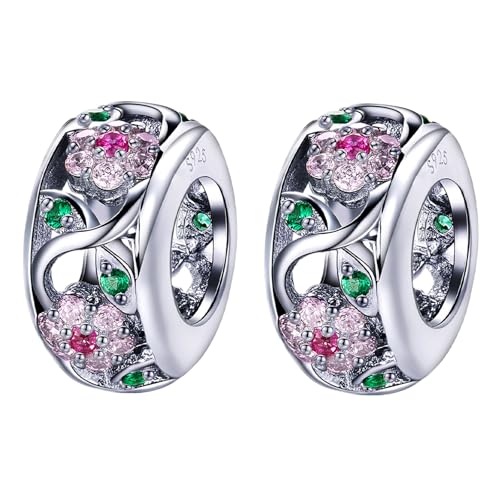 Simphman 925 Sterling Silber Charm Anhänger für Europäischen Armbänder und Halsketten Spring Flower Spacers Charm Geburtstag Schmuck Geschenk für Damen Frauen von Simphman
