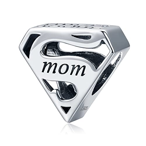 Simphman 925 Sterling Silber Charm Anhänger für Europäischen Armbänder und Halsketten Super Mom Charm Geburtstag Schmuck Geschenk für Damen Frauen von Simphman