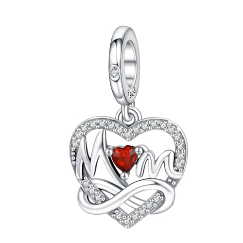 Simphman 925 Sterling Silber Charms Dangles für Armbänder und Halskette Mom Heart Dangle Geschenk-Schmuck für Frauen Mädchen Familie Freund von Simphman