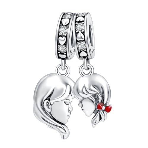 Simphman 925 Sterling Silber Charms Dangles für Armbänder und Halskette Mom und Tochter Double Dangle-Schmuck Geschenk für Frauen Mädchen Familie Freund von Simphman