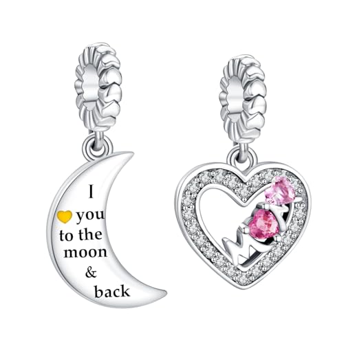 Simphman 925 Sterling Silber Charms Dangles für Armbänder und Halskette Mond und Herz Mom Double Dangle Geschenk Schmuck für Frauen Mädchen Familie Freund von Simphman