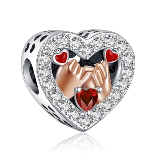 Simphman 925 Sterling Silber Charms Dangles für Armbänder und Halsketten Rose Glod Hand in Hand MOM Love Schmuck Geschenk für Frauen Familie Mädchen Freund von Simphman