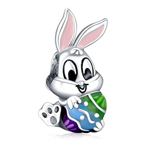 Simphman Charm Anhänger 925 Sterling Silber Charms Easter Bunny with Egg Bead Charms für Europäischen Armband und Halskette 5A Zirkonia Armband Charm Geburtstag Schmuck Geschenk für Damen Frauen von Simphman