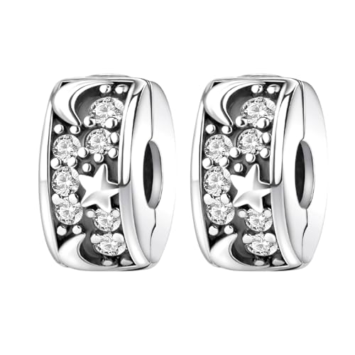 Simphman Family Love 925 Sterling Silber Charms Dangles für Armbänder und Halsketten Moon Star Clip*2 Geschenk-Schmuck für Frauen Mädchen Familie und Freunde von Simphman