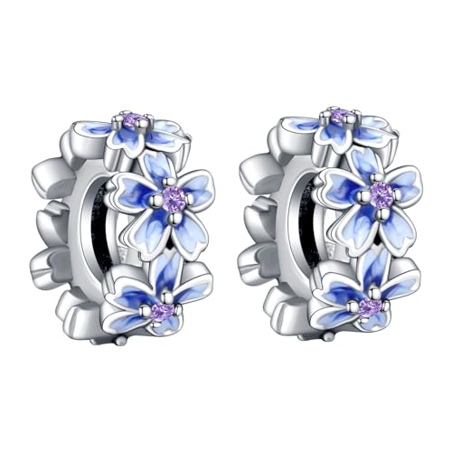 Simphman Mom Love 925 Sterling Silber Charms Anhänger für Armbänder und Halsketten Blaue Blume Spacer*2 Geschenk-Schmuck für Frauen Mädchen Familie Freund von Simphman