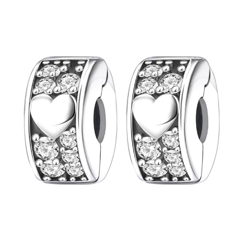 Simphman Mom Love 925 Sterling Silber Charms Dangles für Armbänder und Halsketten Shining Love Clip*2 Geschenk-Schmuck für Frauen Mädchen Familie Freund von Simphman